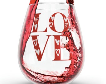 Love Stemless Wine Glass-Romantic Glassware for Wine Enthusiasts-Romantic Wine Tumbler - Valentine’s  Day-Valentine’s Day Decor- Wine Glass