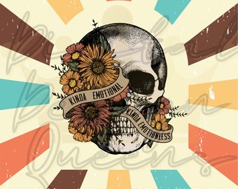 Un poco emocional/Un poco sin emociones/Vintage/Sublimación/Imagen digital/Calavera/Flores