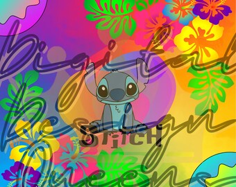Tropical Stitch Tumbler Wrap: Bright Neon PNG JPG (Digital File)