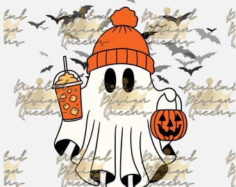 Ghost with Knit Cap/Hat/Coffee/Halloween/Ghosty/Cute/Fall/Logo/PNG