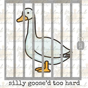 Puede incluir: Un ganso de dibujos animados está atrapado en una jaula con un candado en la puerta. El texto debajo de la jaula dice "silly goose'd too hard".