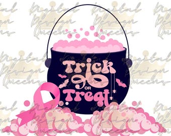 Pink Halloween Cauldron - Trick or Treat Breast Cancer Awareness PNG (Digital Download)