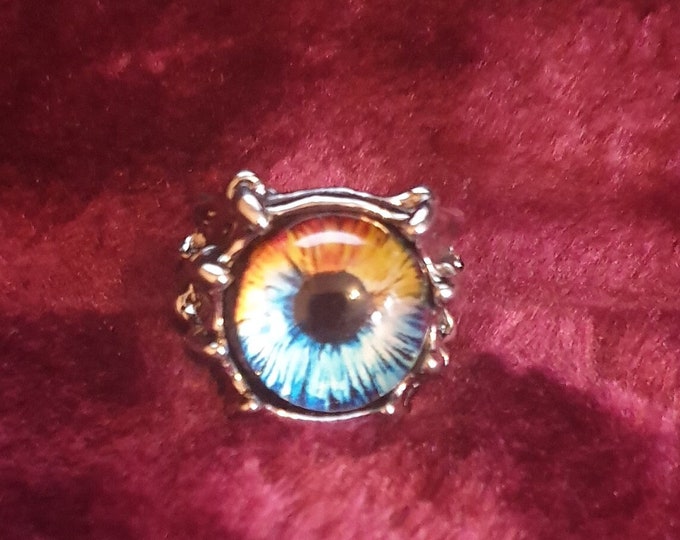 Multicolored Eye of the Dragon Ring - Clawed Dragon Ring with Protective Evil Eye - Majestic Dragon Claw Ring with Bezel Clasped Evil Eye