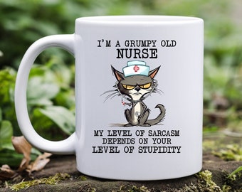 Purrfectly Sarcastic Nurse Mug - Sassy Nurse Cat Mug - Cranky Nurse Kitty Mug - "Catty Nurse Humor Mug - Meowdicine for Stupidity Mug