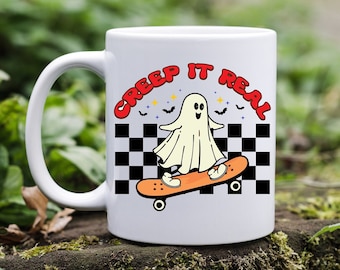Phantom on Wheels Creep it Real Mug - Skateboard Spook Creep it Real Ghost Mug - Ghost Rider's Coffee Companion - Board to Death Creepy Mug