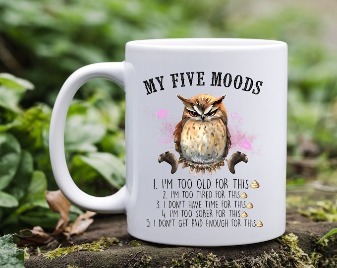 The Moody Owl Mug -The Feathered Comedian - Owlventures in Laughter - The Laughing Hoots Mug - The Whoo-Hoo Mug