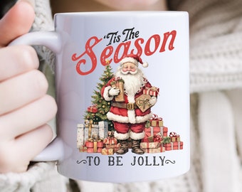 Santa's Merry Mug Tis the Season to Be Jolly - Festive Magic Santa-Tree and Presents Mug - Jolly Holidays - Santa's Surprise - Yuletide Joy