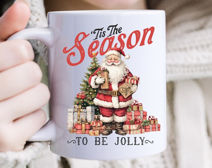 Santa's Merry Mug Tis the Season to Be Jolly - Festive Magic Santa-Tree and Presents Mug - Jolly Holidays - Santa's Surprise - Yuletide Joy