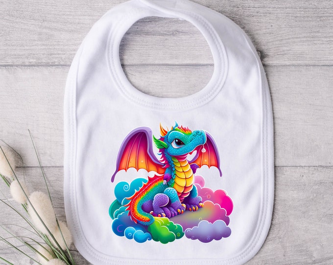 Rainbow Dragon Bibs for Babies Colorful and Fun - Dragon Dreams Bib with Whimsical Design - Enchanted Dragon Bib with Mystical Flair