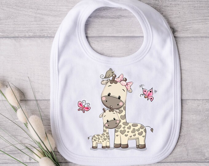 Giraffe Love Mother and Baby Bib - Jungle Harmony - Serengeti Love - Safari Sweethearts - A Bond in the Wild Giraffe Mother and Baby Bib Set