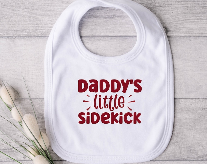 Adorable Daddy's Little Sidekick bib for your mini superhero - Dads best buddy - Daddies my hero - Daddy's girl - Celebrate fatherhood