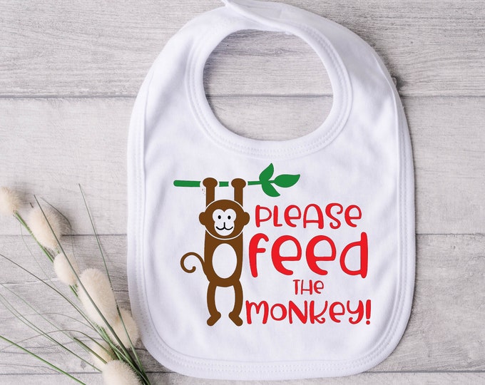 Monkey Business Time to Eat Bib - Monkey Munchies - Monkey See, Monkey Eat - Monkey humour bib - Hungry Monkey - Gender Neutral Bib