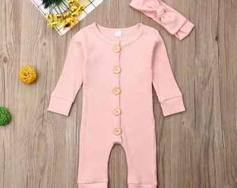 Pink Onesie with Matching Headband - Pink Onesie - Romper suit - Matching Headband