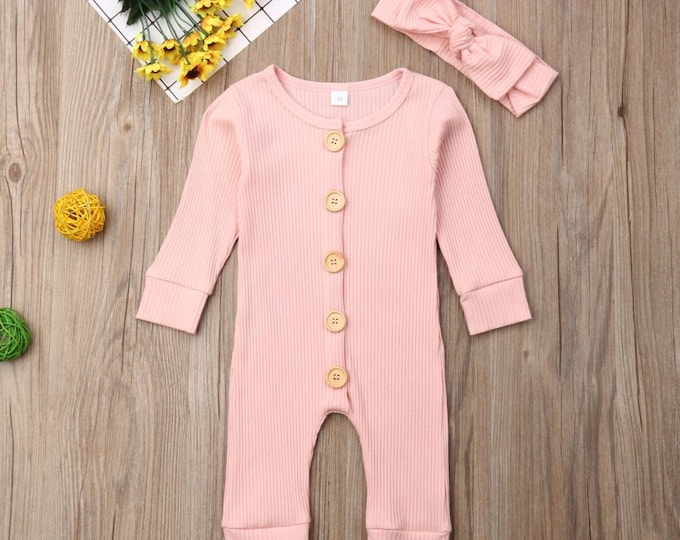 Pink Onesie with Matching Headband - Pink Onesie - Romper suit - Matching Headband