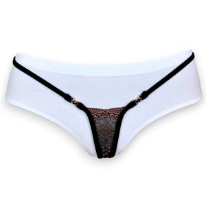 1053-19 * Luxury Y-String Thong with Preciosa Crystals – Handmade European Lace & Stretch Fabric, SHbikini