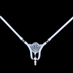 1053-12 * SHbikini * Luxury Handmade Y-String Thong with Preciosa Crystals & Pearls