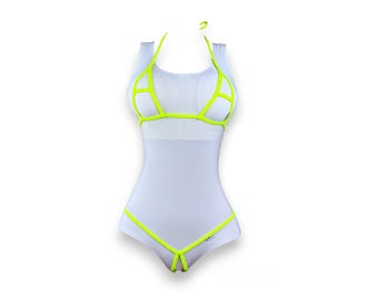 136-3 Mini-Bikini, extrem knappe Spandex-Badebekleidung, sexy Träger-Bikini für Damen, SHbikini-Mikro-Bikini, String mit offenem Schritt
