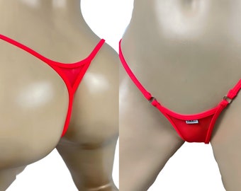 008-9S * SHbikini, Ministring, Extremstring, transparent, Tanga, Dessous, Unterwäsche, Mesh, fluoreszierendes Rot