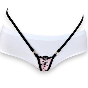 1053-2 * Luxury Y-String Thong with Preciosa Crystals – Handmade European Lace & Stretch Fabric, SHbikini