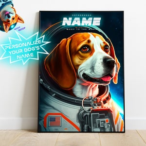 Beagle Astronaut Dog Portrait Personalized Astro Dog Digital Printable Wall Decor