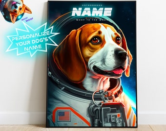 Beagle Astronaut Dog Portrait Personalized Astro Dog Digital Printable Wall Decor