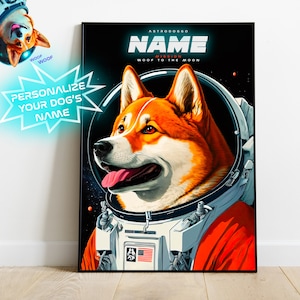Akita Inu Astronaut Dog Portrait Personalized Astro Dog Digital Printable Wall Decor
