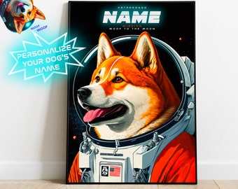 Akita Inu Astronaut Dog Portrait Personalized Astro Dog Digital Printable Wall Decor