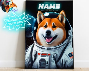Akita Inu Astronaut Dog Portrait Personalized Astro Dog Digital Printable Wall Decor