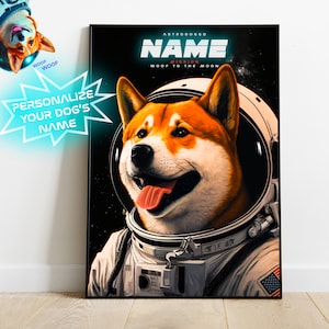 Akita Inu Astronaut Dog Portrait Personalized Astro Dog Digital Printable Wall Decor