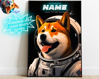 Akita Inu Astronaut Dog Portrait Personalized Astro Dog Digital Printable Wall Decor