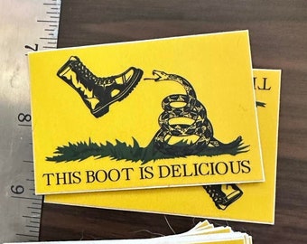 This Boot is Delicious 3"x2" Gadsden Flag Parody Stickers