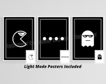 Pacman Retro Posters Set of 3, Gaming Room Decor (Digital Download)
