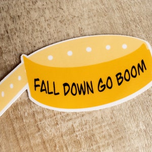 Funny fall risk bracelet sticker, fall down go boom decal, health care humor, gift for nurse doctor CNA physical occupational therapist