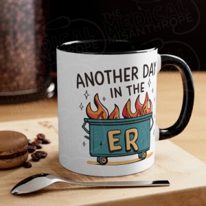 Dumpster fire ceramic coffee mug cup, funny gift for emergency medicine physician doctor ER nurse CNA paramedic EMT, Christmas birthday gift