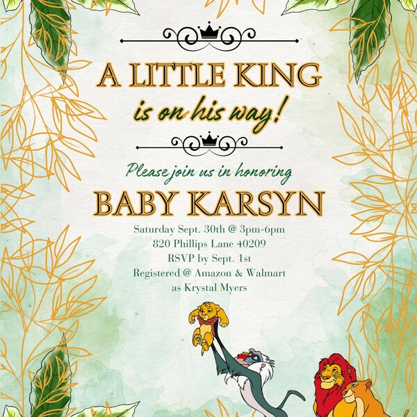 Lion King Baby Shower Invitation Etsy