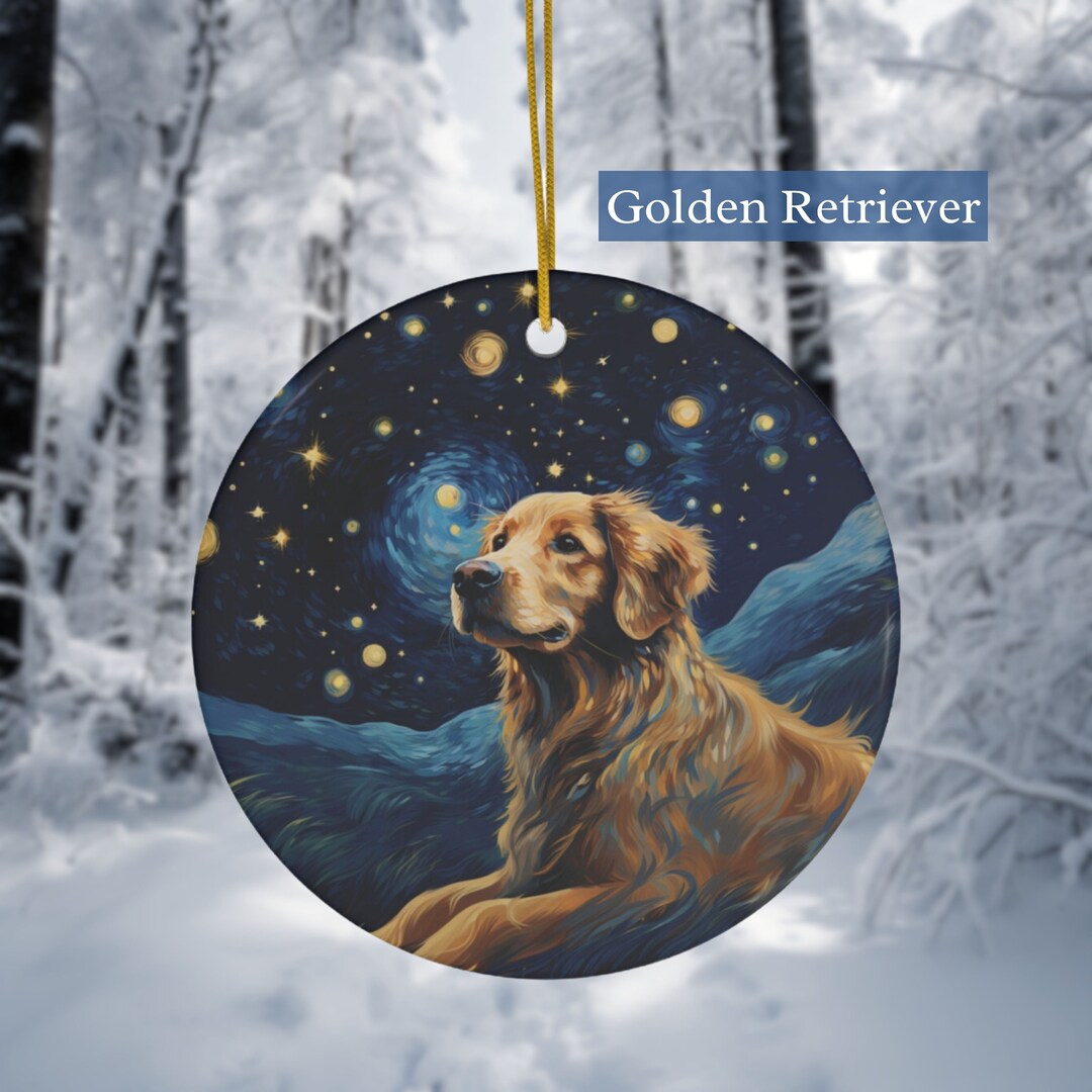 Golden Retriever Starry Night Ornament, Christmas Golden Retriever Gift