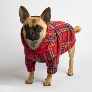 Dog Hoodie Red Tartan Fleece Outfit for Dogs Dog Fashion Pet Clothing Chihuahua Clothes Frenchie Clothes Poochy Pocket Handmade image 1