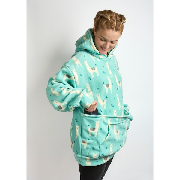 Oversized Unisex Fleece Hoodie with Poochy Pocket / Cute Loungewear / Pet Clothing / Twinning Gift / Dog Jumper / Dog Lover Gift / Llama