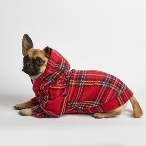Dog Hoodie Red Tartan Fleece Outfit for Dogs Dog Fashion Pet Clothing Chihuahua Clothes Frenchie Clothes Poochy Pocket Handmade image 4