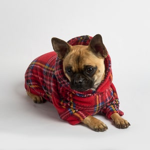 Dog Hoodie Red Tartan Fleece Outfit for Dogs Dog Fashion Pet Clothing Chihuahua Clothes Frenchie Clothes Poochy Pocket Handmade image 2