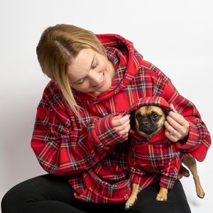 Dog Hoodie Red Tartan Fleece Outfit for Dogs Dog Fashion Pet Clothing Chihuahua Clothes Frenchie Clothes Poochy Pocket Handmade image 6
