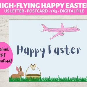 Tarjeta de avión de Pascua cartel postal cesta etiqueta digital imprimible
