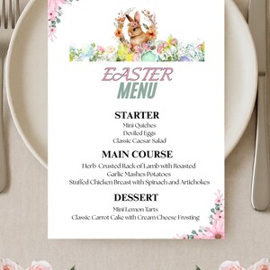 Printable Easter Menu Template, Editable Easter Brunch Menu, Easter Lunch Menu, Easter Dinner Menu, Easter Bunny, Easter, Easter Food Menu