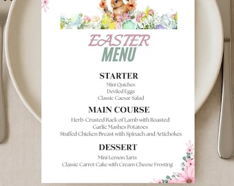 Printable Easter Menu Template, Editable Easter Brunch Menu, Easter Lunch Menu, Easter Dinner Menu, Easter Bunny, Easter, Easter Food Menu