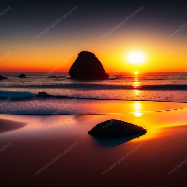Sunset over the Sea. Printable image, Digital Art, Wall art, High Quality Images, AI Generated, Instant Downloads
