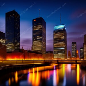 Digital poster. Evening Downtown. Digital Art Print, AI Generated, Digital Download,  High Resolution