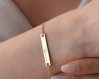 Personalized Bar Bracelet, Engraved Birthstone Name Jewelry, Custom Minimalist Bracelet, Mothers Day Gift