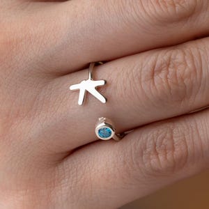 Personalized Initial Birthstone Ring, Minimalist Stacking Ring, Mother&#39;s & New Mom Gift, Family Ring for Wife, Christmas, Birthday Gift