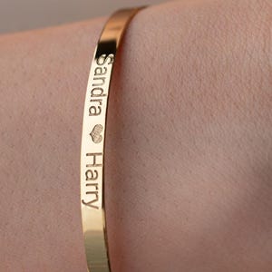 Custom Cuff Bracelet, Engraved Name Bangle, Personalized Gift for Her or Him, Adjustable Minimalist Bracelet, Gold Silver Rose Gold Jewelry