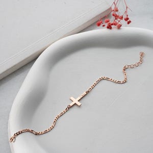 Personalized Name Cross Bracelet, Religious Jewelry, Dainty Gold Bracelet, Confirmation Gift, Baptism Gift, Christmas, Religious Gift
